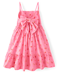 Girls Bow Back Puff Sleeve Poplin Dress main image 0