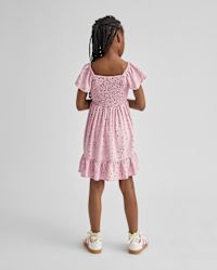 Girls Vintage Sheeny Summer Floral Puff Short Sleeves Smock Ruffle Collar Dress Blue main image 1