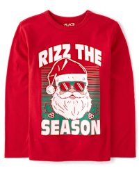 Boys Long Sleeve Christmas Rizz The Season Graphic Tee - RED | The ...