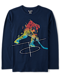Boys Long Sleeve Hockey Graphic Tee - BLUE | The Children's