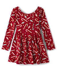 Girls Christmas Long Sleeve Holiday V-Waist Dress - RED | The Children's  Place