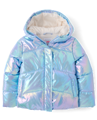Girls Long Sleeve Iridescent Microfleece Lined Puffer Jacket