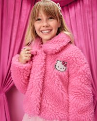Girls Long Sleeve Hello Kitty Applique Sherpa Jacket - PINK | The