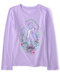 Girls Long Sleeve Fox Flowers Graphic Tee - PURPLE | The