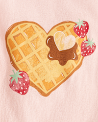 Girls Long Sleeve Strawberry Heart Waffle Graphic Tee - PINK | The