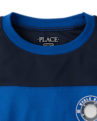 Boys Short Sleeve Quick Dry Colorblock Mesh Football Jersey - BLUE