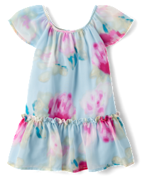 Baby And Toddler Girls Short Flutter Sleeve Floral Chiffon Shift