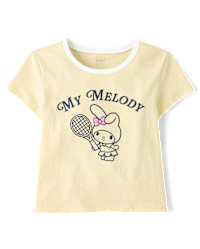 トップス SanrioxALEXIA STAM My Melody Tee Kids S Girls Short Sleeve My Melody Puff Print Tennis Ringer Baby Tee