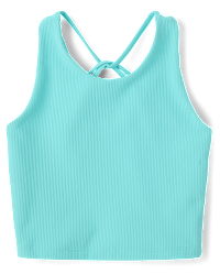 Girls Active Sleeveless Quick Dry Cross Back Ribbed Tank Top