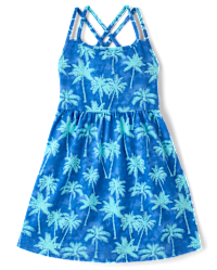 Girls Sleeveless Print Cross Back Dress - BLUE | The Children's Place