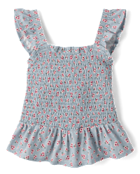 Girls Sleeveless Floral Ruffle Peplum Top - BLUE | The Children's