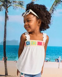 Toddler Girls Sleeveless Crochet Ruffle Tank Top - WHITE | The