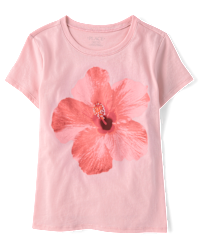 Girls Short Sleeve Hibiscus Flower Graphic Tee - PINK | The