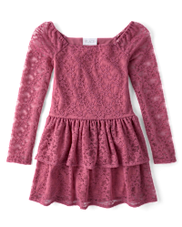 Girls Long Sleeve Tiered Lace Dress - PINK | The Children's Place CA