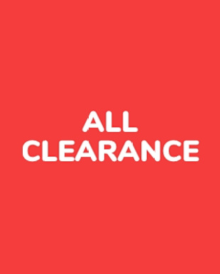 The image displays the text "ALL CLEARANCE" in large white letters against a bright red background.