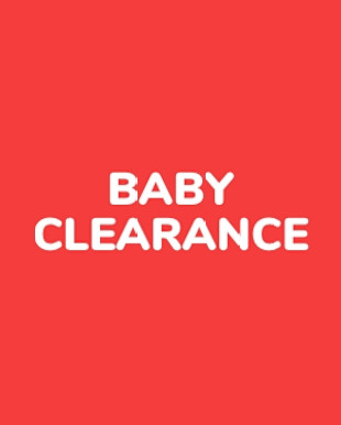 The image displays the text "BABY CLEARANCE" in large white letters against a bright red background.