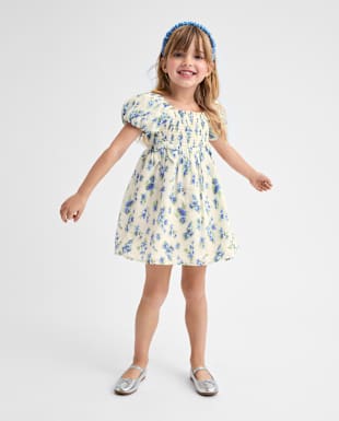 blue and brown toddler dress Cowgirl Chic Ruffled Western Dress with Belt – Kids A-Line Midi main image 1