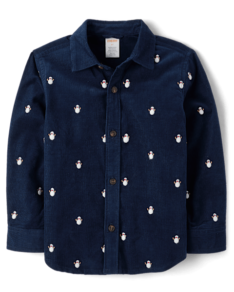 Рубашка Gymboree Schiffli Snow Man Corduroy Button Up Shirt - Royal Christmas для мальчиков, цвет: Синий