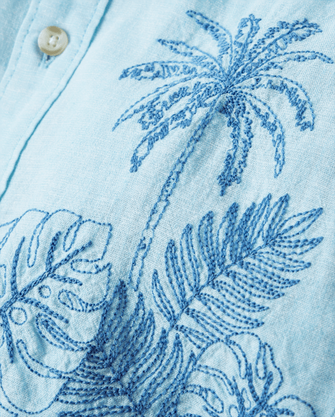 Детская рубашка Gymboree Embroidered Linen-Blend Button Up, цвет: Синий
