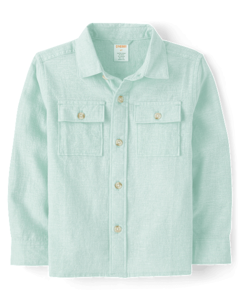 Рубашка Gymboree Linen-Blend Button Up Shirt - Linen Edit для мальчиков, цвет: Аквамариновый