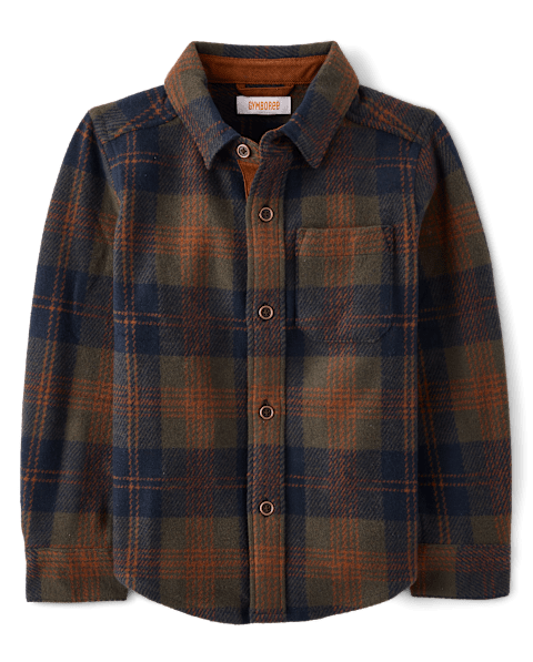 Рубашка Gymboree Plaid Cozy Knit Button Up Shirt - Countryside Manor для мальчиков, цвет: Коричневый