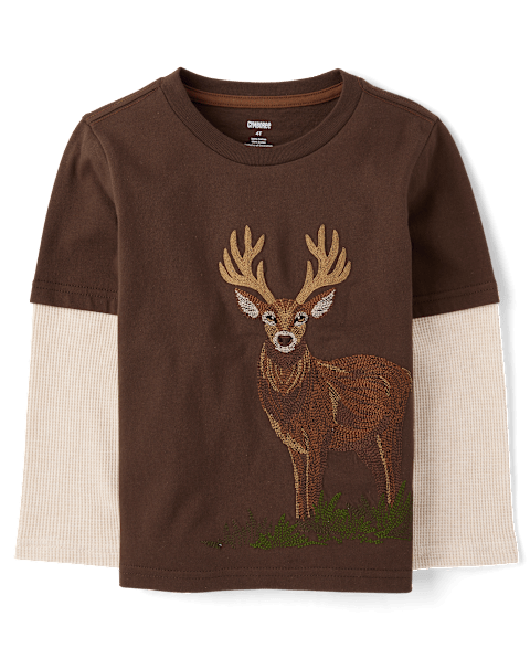 Топ Gymboree Embroidered Deer Layered Top - Countryside Manor для мальчиков, цвет: Коричневый