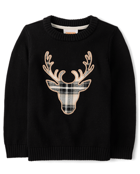 Свитер Gymboree Embroidered Plaid Reindeer - Tartan Remix для мальчиков, цвет: Чёрный