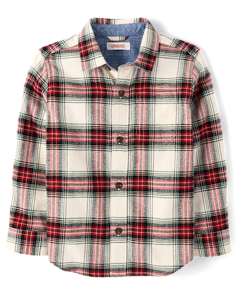 Детская рубашка Gymboree Boys Plaid Flannel Long Sleeve Button Front Woven, цвет: Кремовый