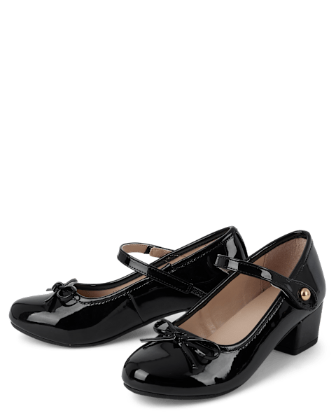 Туфли The Children's Place Bow Faux Patent Leather Low Heel для девочек, цвет: Чёрный