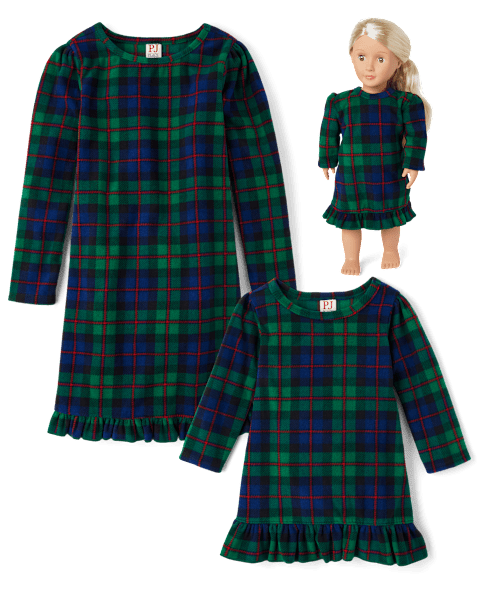 Сорочка Tartan для детей, оборки — The Children's Place, цвет: Зелёный