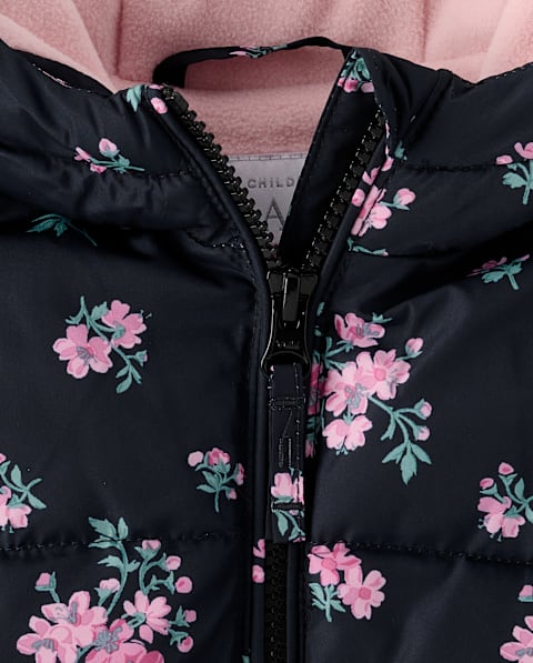 Куртка The Children's Place Print Midweight Microfleece Lined Puffer для девочек-малышей, цвет: Чёрный