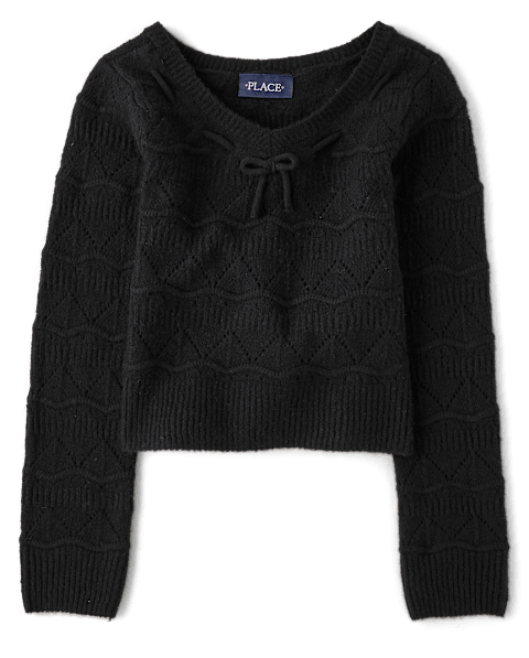 Свитер The Children's Place Pointelle Bow для девочек, цвет: Чёрный