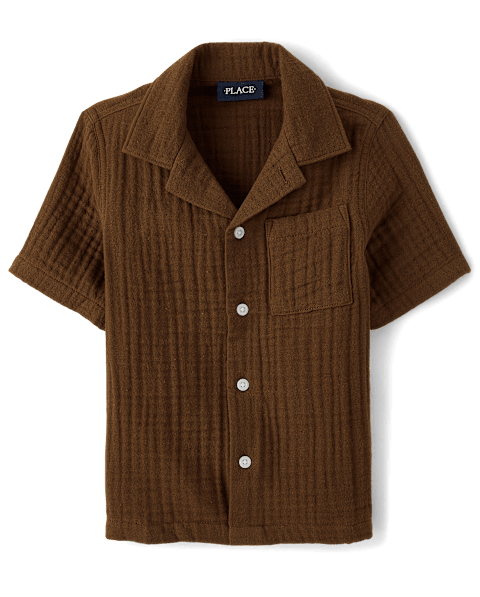 Рубашка The Children's Place Gauze Button Up для мальчиков, цвет: Коричневый