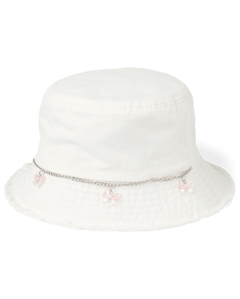 Панама The Children's Place Bow Frayed Denim Bucket Hat для девочек, цвет: Белый
