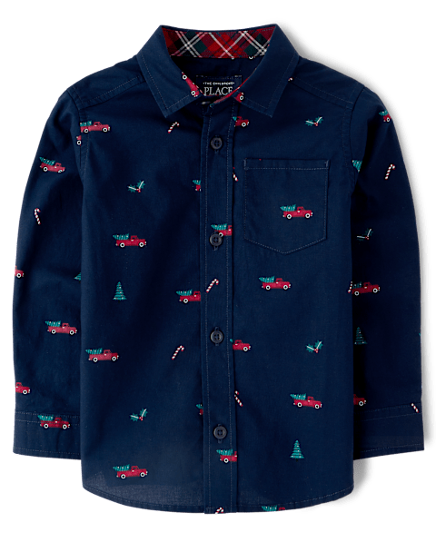 Рубашка The Children's Place Christmas Poplin Button Up для мальчиков-малышей, цвет: Синий