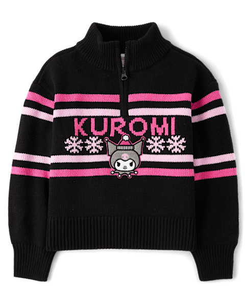 Свитер The Children's Place Hello Kitty® Intarsia Quarter Zip Pullover для девочек, цвет: Чёрный