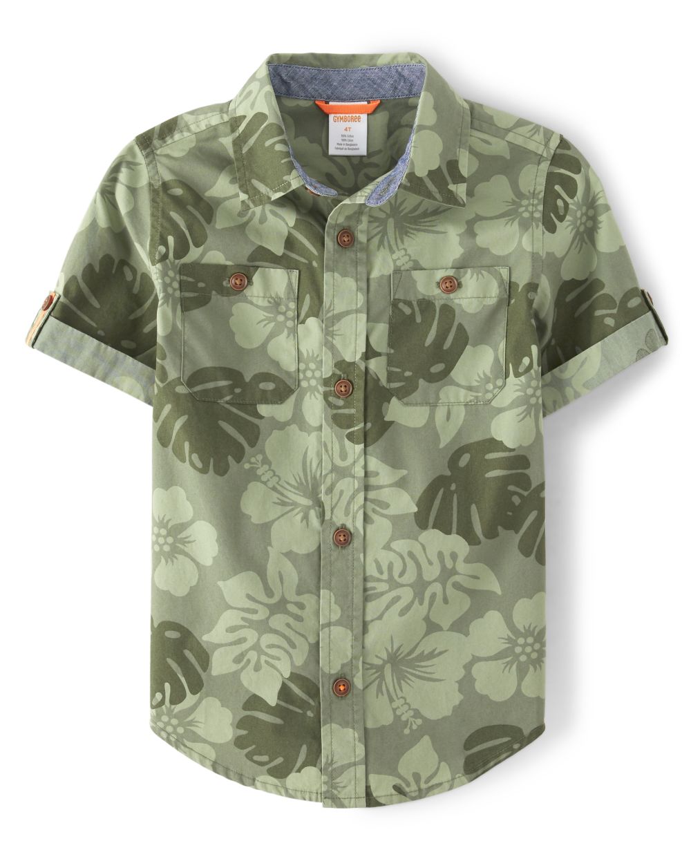 Boys Short Sleeve Jungle Print Button Up Shirt Summer Safari