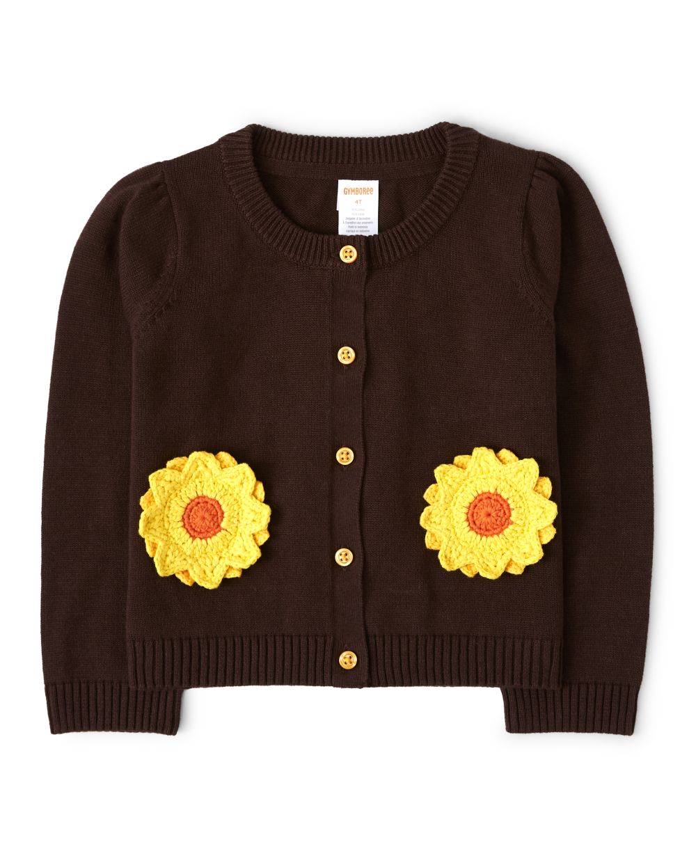 Girls Long Sleeve Applique Sunflower Cardigan Harvest