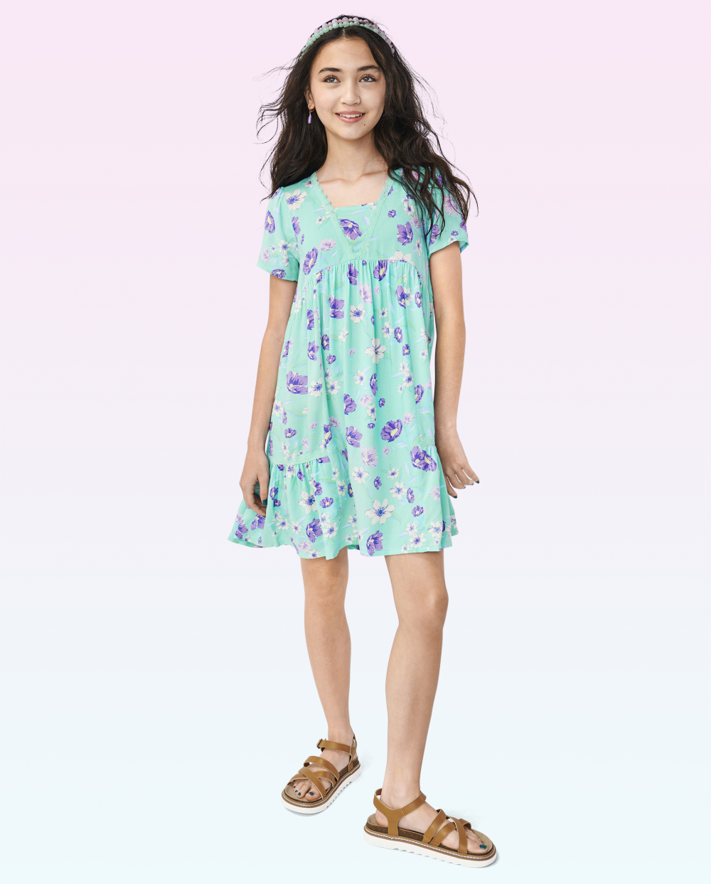 Sugar and Jade Tween Girls Floral Babydoll Dress | Size XL (16/18) | Aqua Sugar and Jade Tween Girls Floral Babydoll Dress | Size XL (16/18) | Aqua