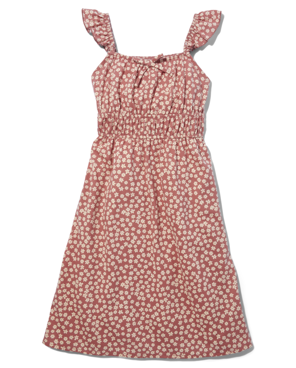 Girls General Print Shirred Above the Knee Flutter Sleeves Sleeveless Tank Dress With a Bow(s)