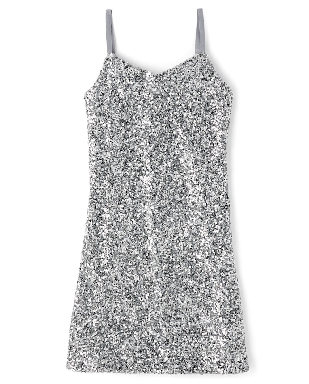 Girls V-neck Sleeveless Spaghetti Strap Sequined Above the Knee Slip Dress