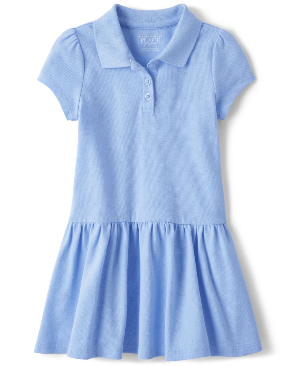 Toddler Short Sleeves Sleeves Button Front Shirred Collared Above the Knee Dress