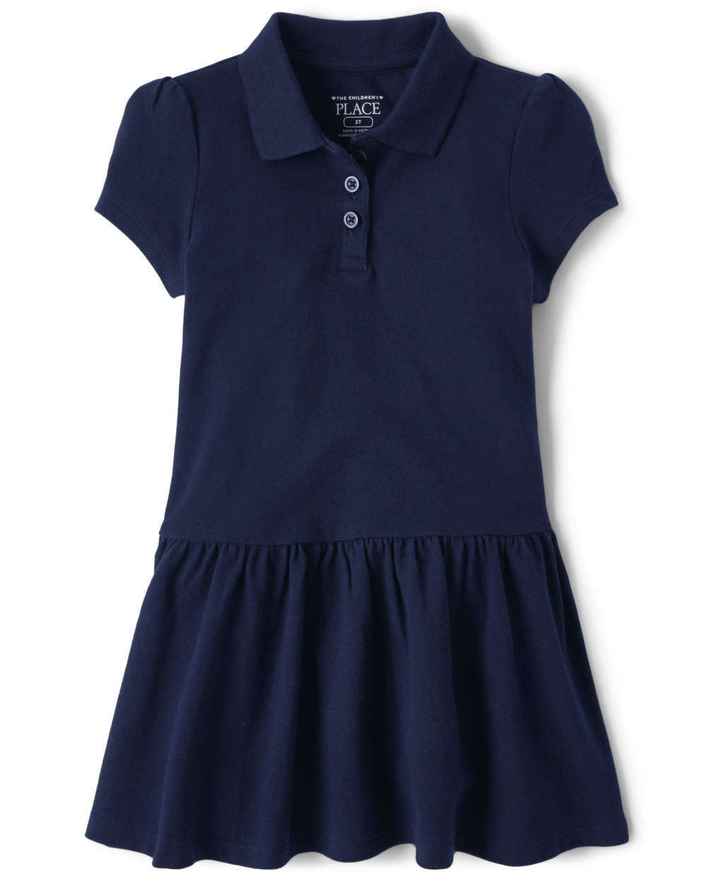 Toddler Shirred Button Front Short Sleeves Sleeves Above the Knee Collared Dress
