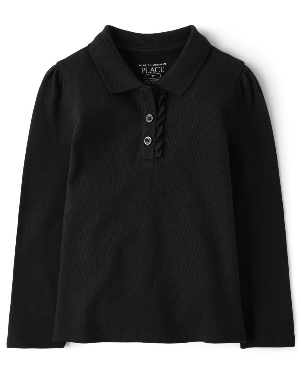 

s Toddler Uniform Long Sleeve Ruffle Pique Polo - Black - The Children's Place