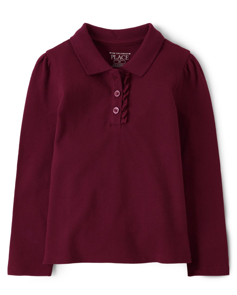 

s Toddler Uniform Long Sleeve Ruffle Pique Polo - Red - The Children's Place