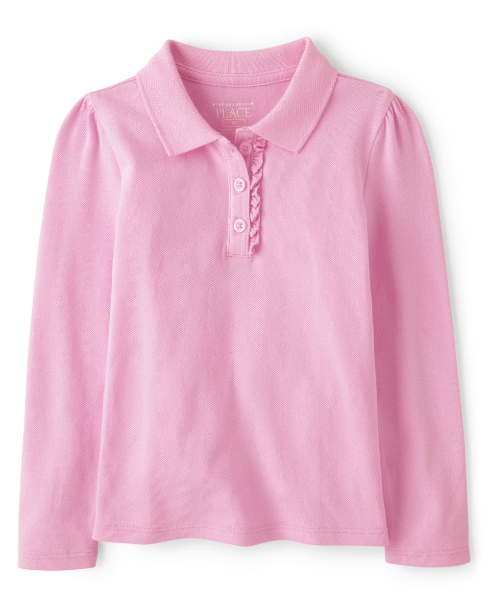 

s Toddler Uniform Long Sleeve Ruffle Pique Polo - Pink - The Children's Place
