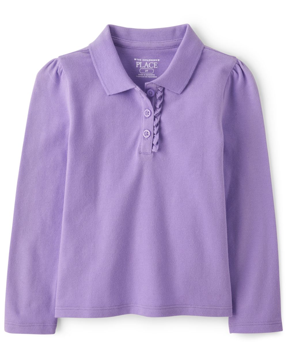 

s Toddler Uniform Long Sleeve Ruffle Pique Polo - Purple - The Children's Place