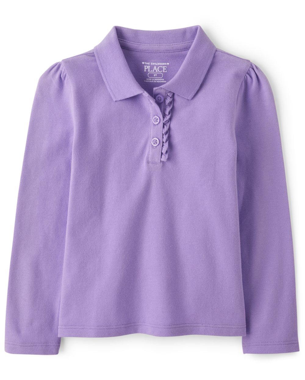 Toddler Girls Uniform Long Sleeve Ruffle Pique Polo