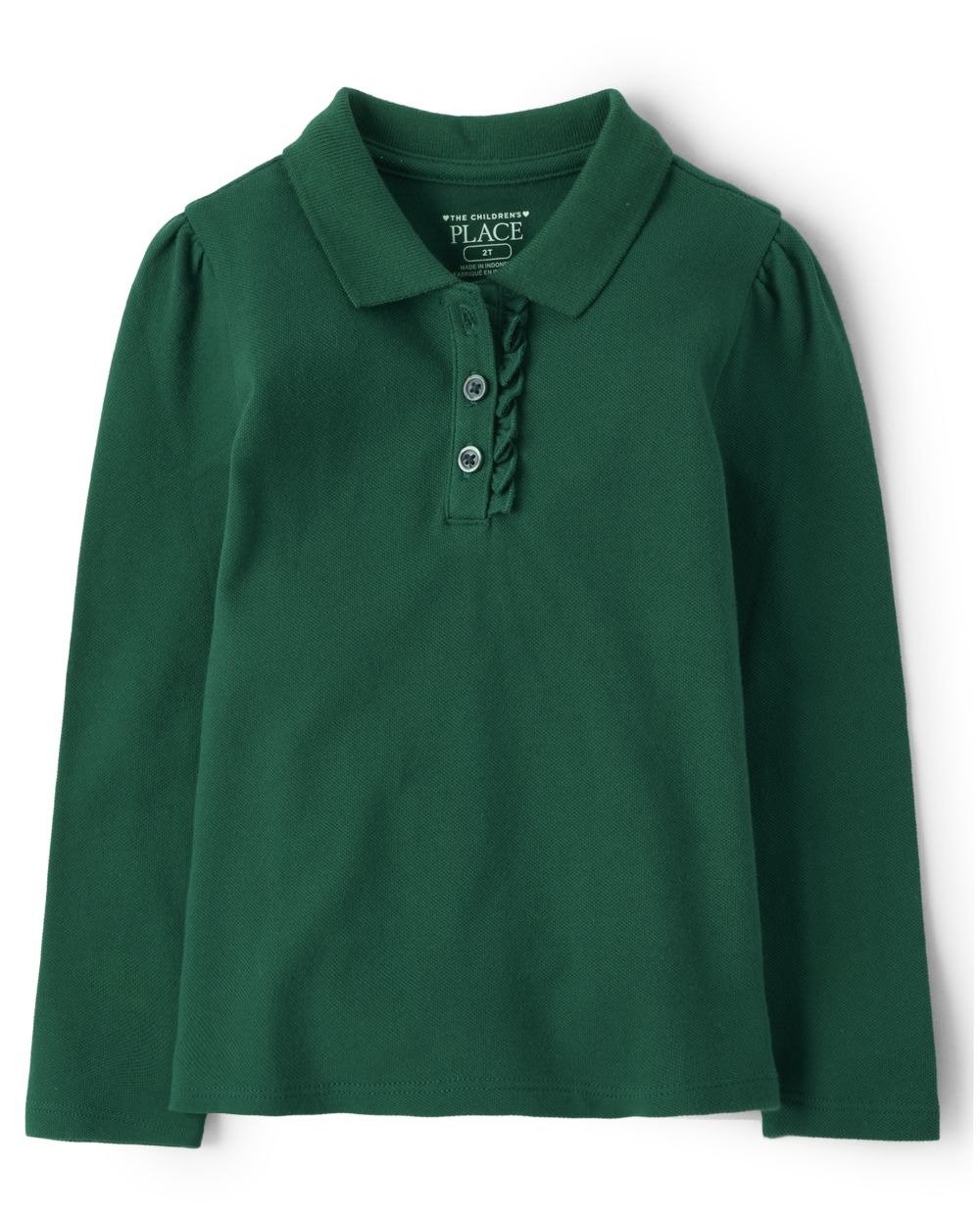 s Toddler Uniform Long Sleeve Ruffle Pique Polo - Green - The Children's Place