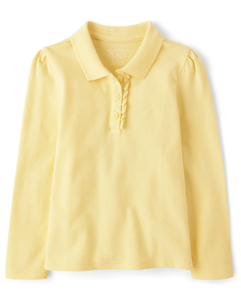 

s Toddler Uniform Long Sleeve Ruffle Pique Polo - Yellow - The Children's Place